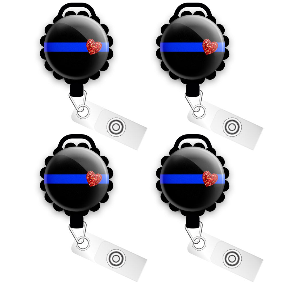 Thin Blue Line Heart HEART ID Badge Reel • Police, Law Enforcement Gift •  ID Badge Holder • Swapfinity