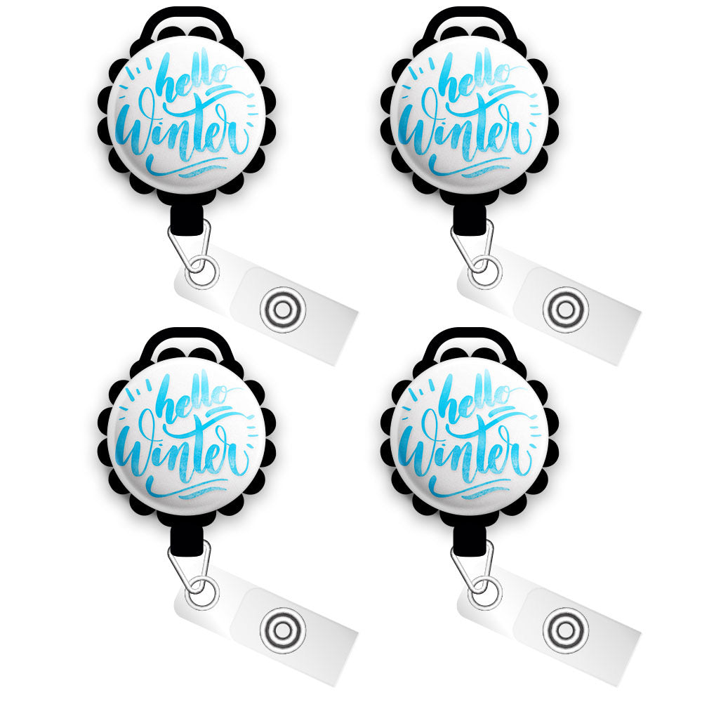 Hello Winter • Seasonal Swappable Retractable ID Badge Reel • Personalized Badge Holder • Swapfinity