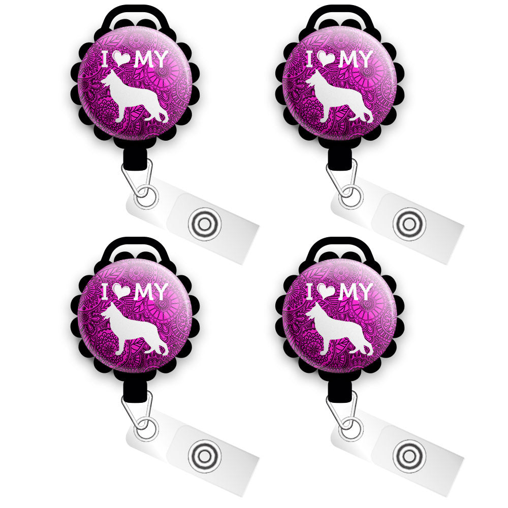 German Shepherd Heart Retractable ID Badge Reel • German Shepherd