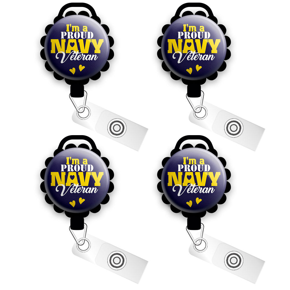 Navy Veteran Retractable ID Badge Reel • Proud Navy Veteran Gift