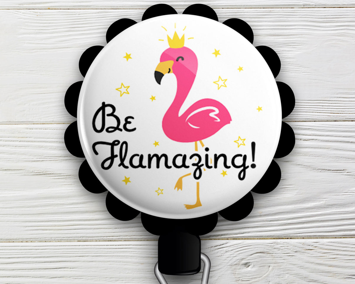 Summer Vibes Flamingo • Summer Custom Retractable ID Badge Reel