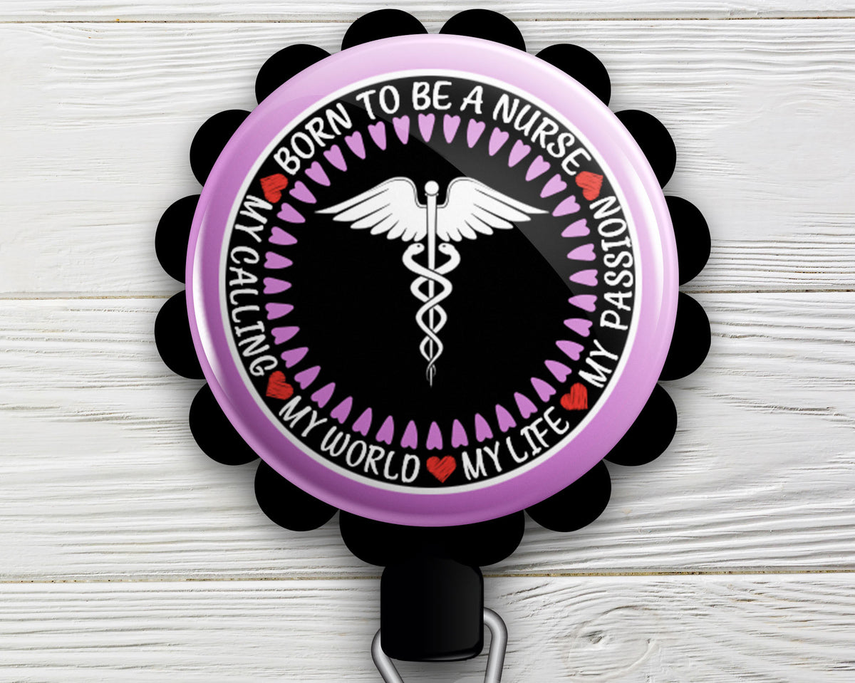 Purple Keep Calm & Nurse On ID Badge Holder Retractable Reel