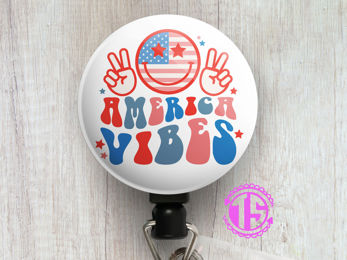 MERICA Shades Retractable ID Badge Reel • Patriotic 4th of July