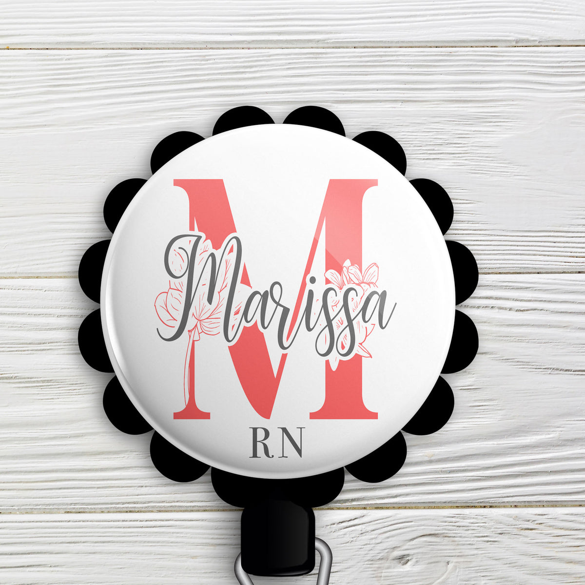 Elegant Personalized Name Retractable ID Badge Reel •RN Custom Profession Badge Holder, Nurse Gift • Swapfinity Slide Clip / Black