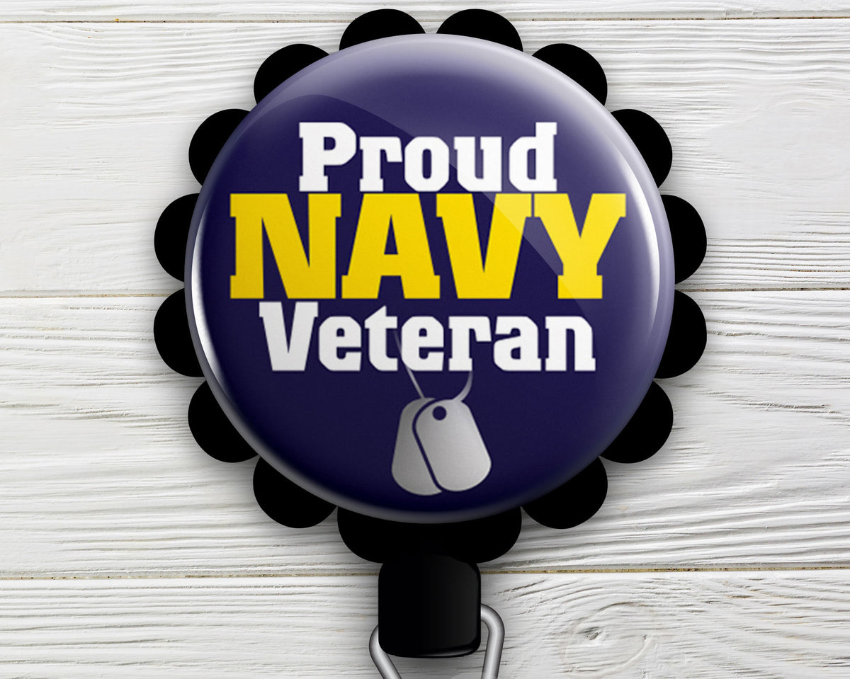 Proud Navy Veteran Wife Retractable ID Badge Reel • Veteran Gift