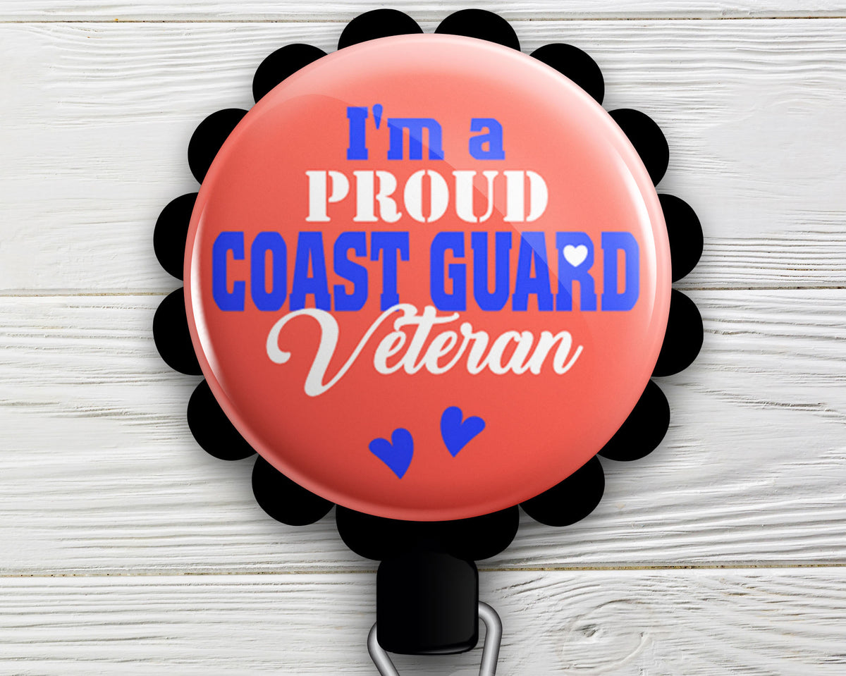 Proud to be a Veteran Retractable Badge Reel & Lanyard Badge Holder