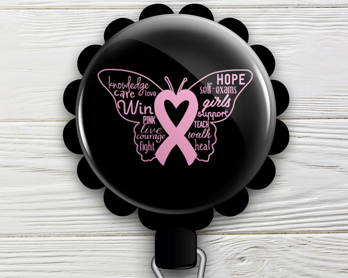 Circle Of Support Pink Ribbon Retractable ID Badge Reel • Breast Cance -  Topperswap