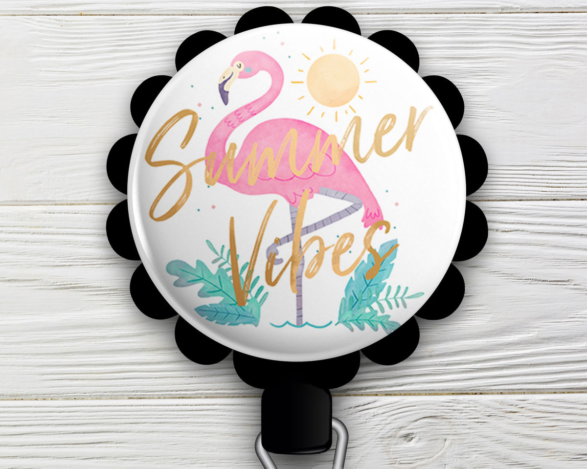 Flamingo Craze • Summer Cute Retractable ID Badge Reel • ID Badge Holder • Swapfinity