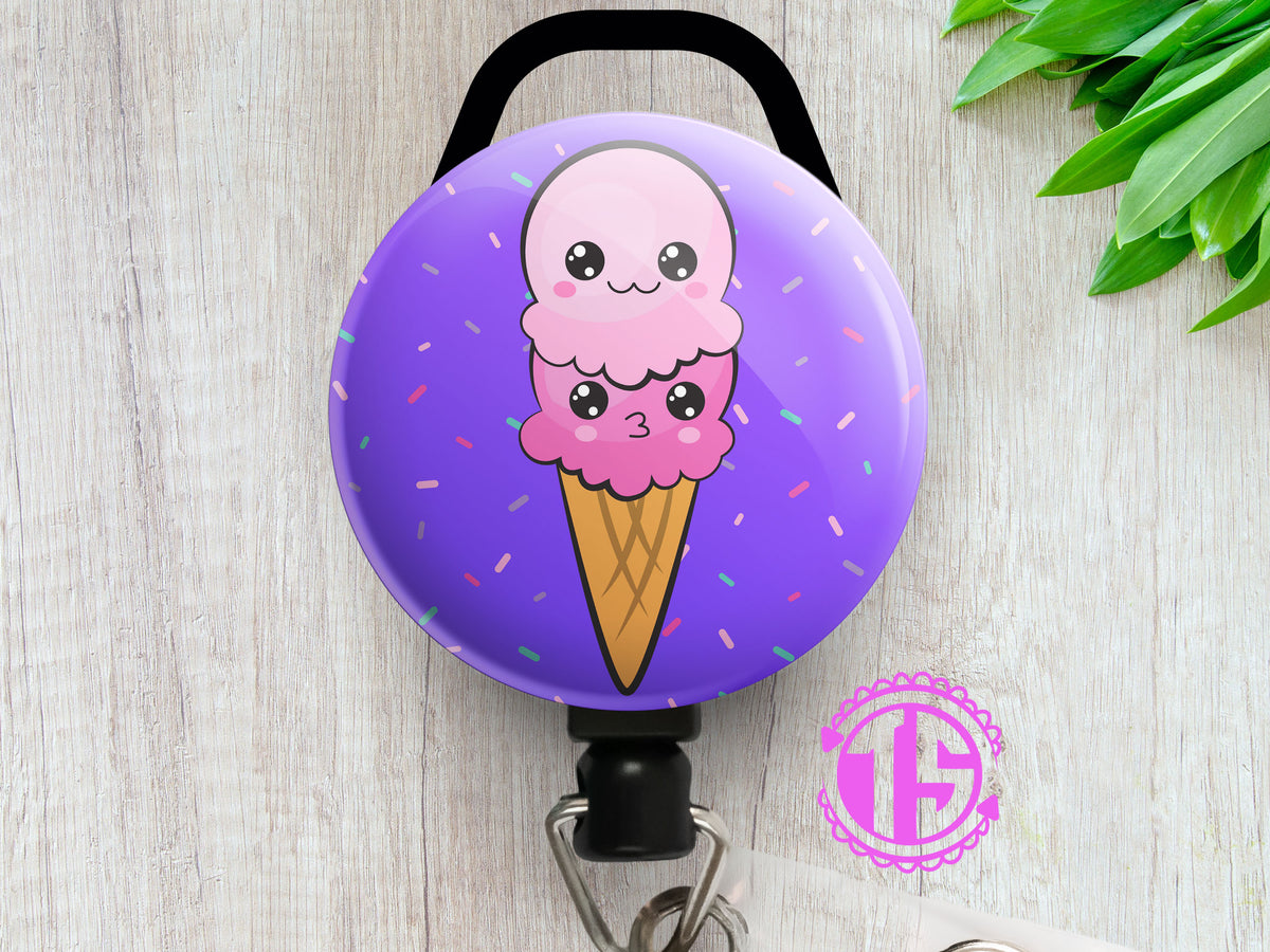 Happy Ice Cream Retractable ID Badge Reel • Cute Summer Badge