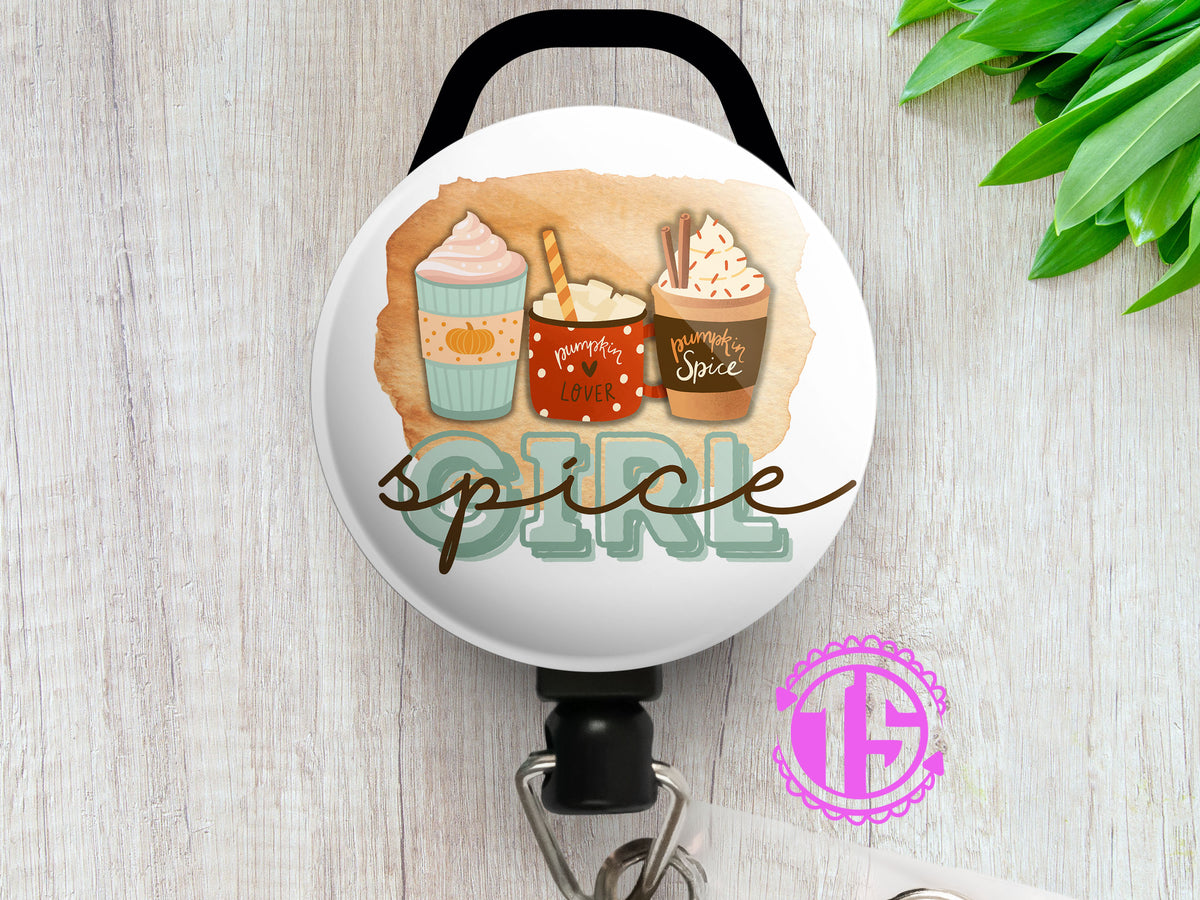 TIS The Season - Pumpkin Spice, Football, Fall Retractable ID Badge Reel • Fall Pumpkin Spice Latte Football Badge Holder • Swapfinity Slide Clip /