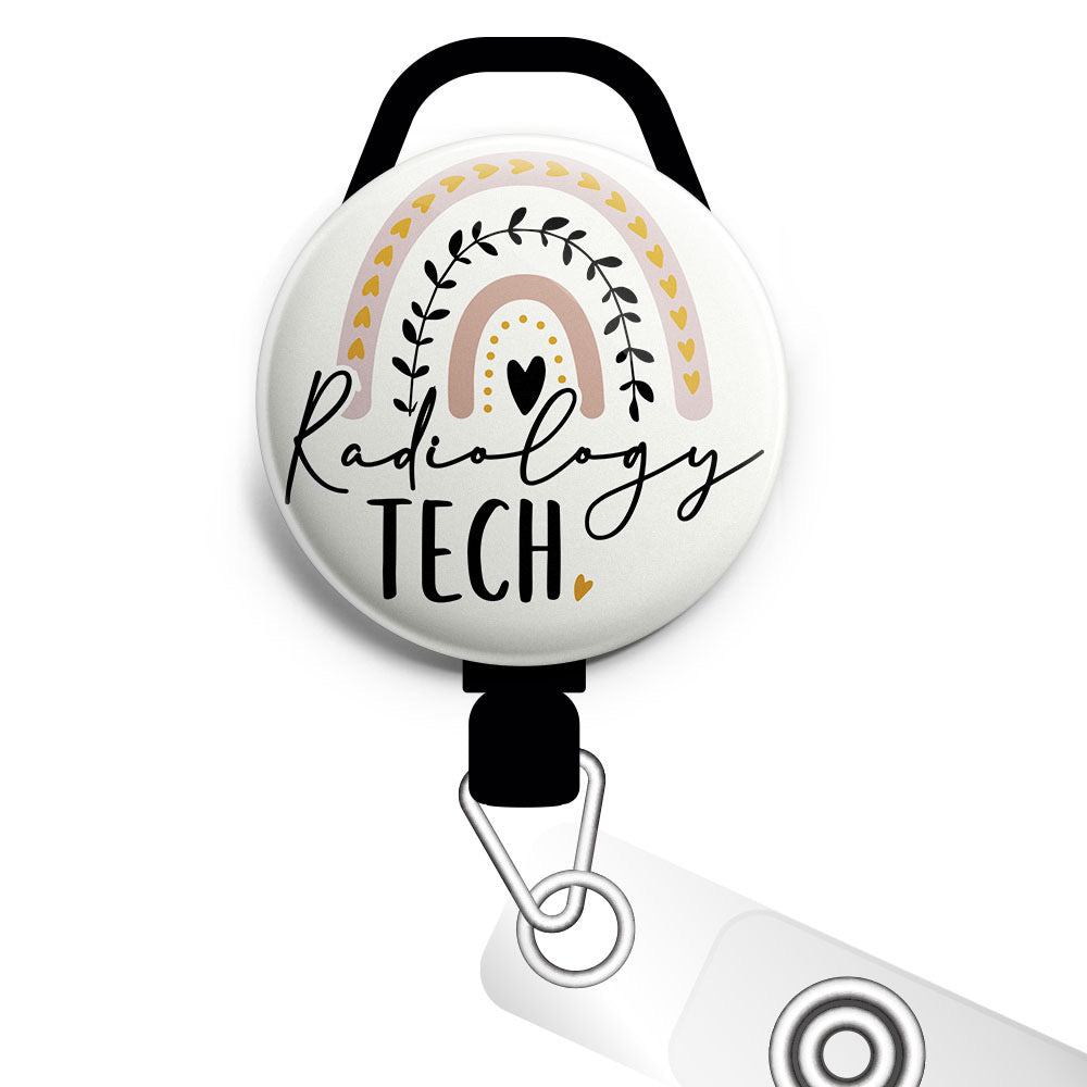 Cute Rad Tech Retractable ID Badge Reel • Cute Rad Tech Gift Badge Holder • Swapfinity Slide Clip / Black
