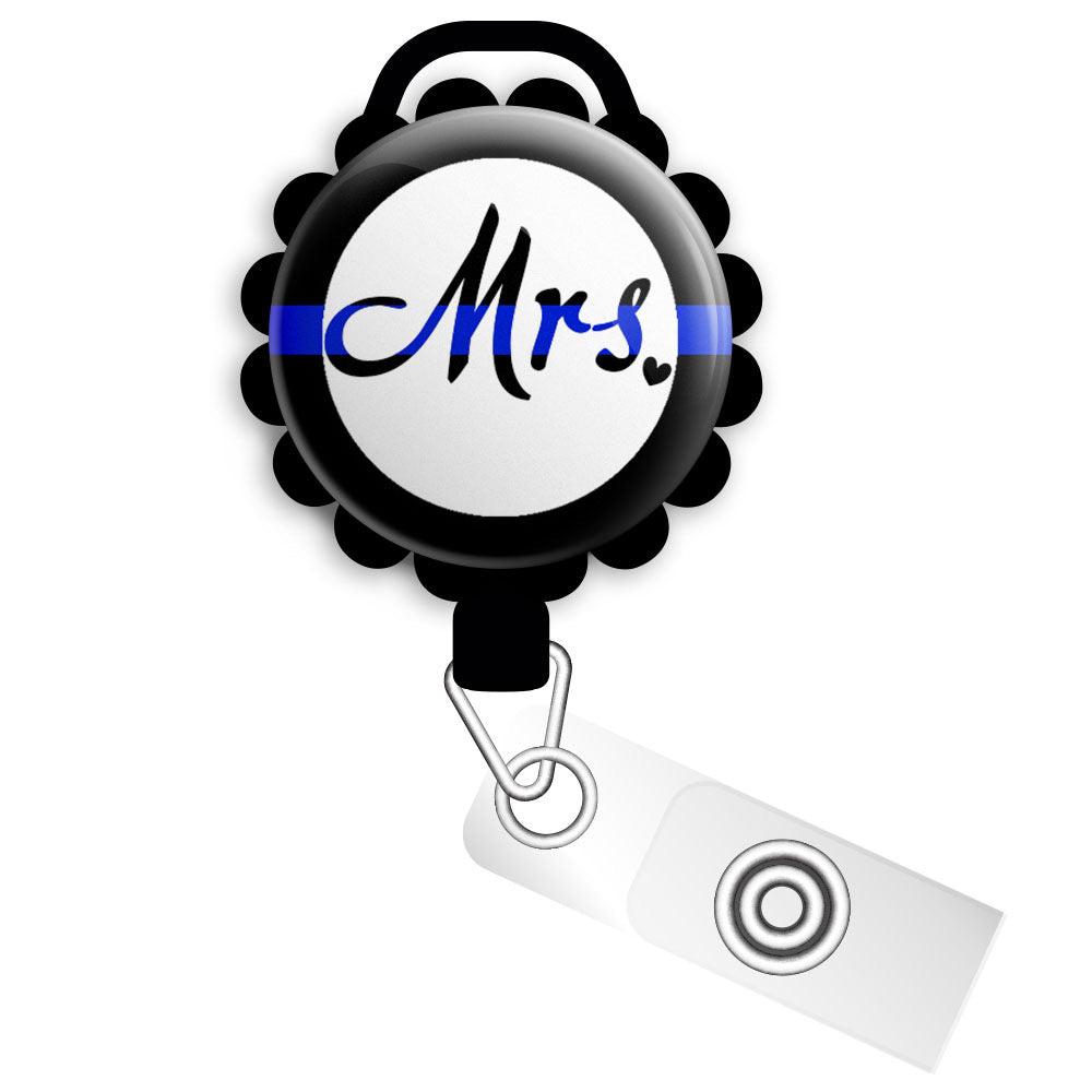 Thin Blue Line Sheriff Wife Retractable ID Badge Reel • Gift for