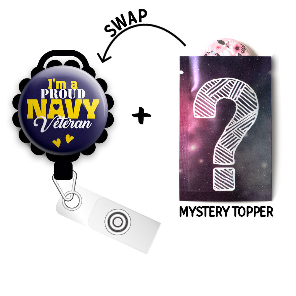 Navy Veteran Retractable ID Badge Reel • Proud Navy Veteran Gift • Navy Veteran ID Badge Holder • Swapfinity