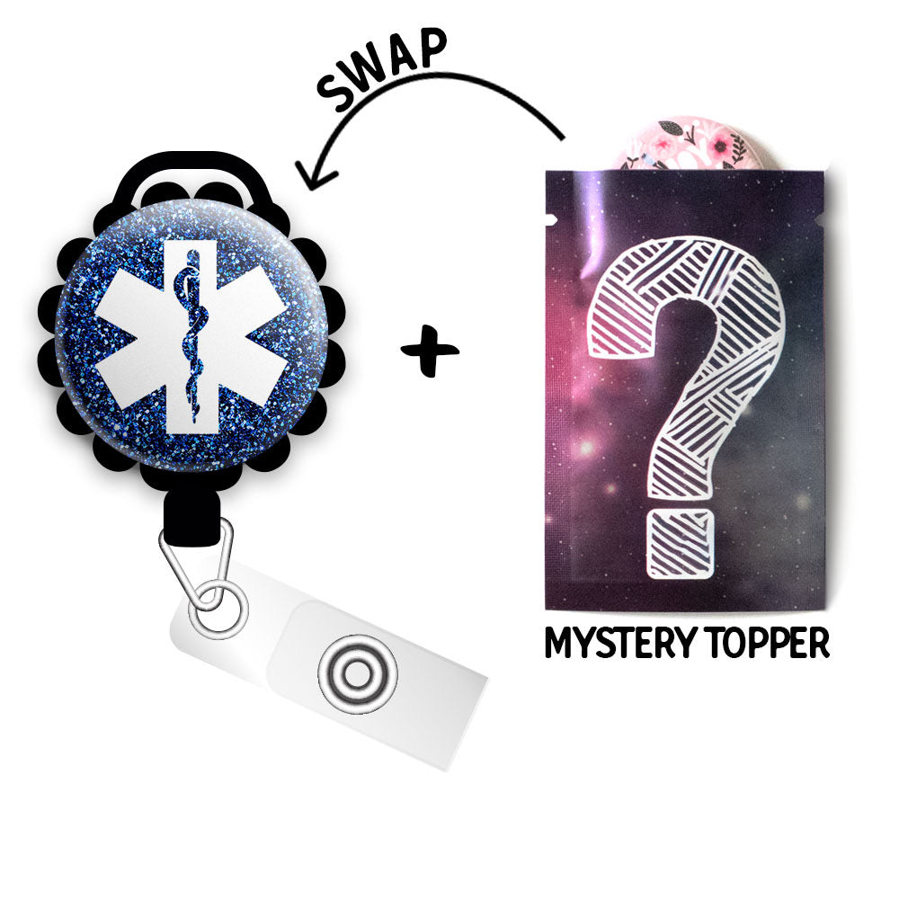 Sparkle Rn Badge Reel • Nicu, Labor and Delivery Badge Holder • Swapfinity Slide+Mystery Topper / Black