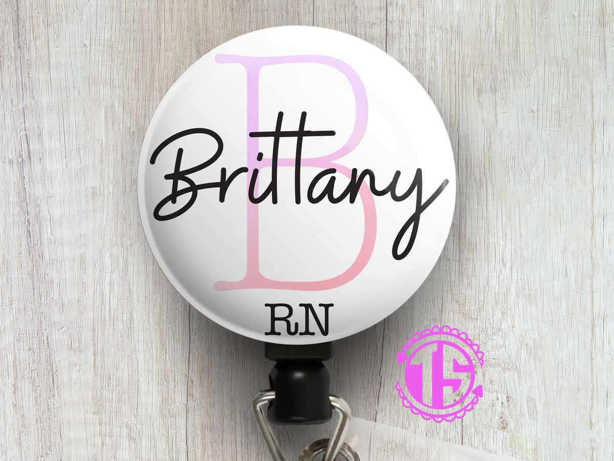 Elegant Personalized Name Retractable ID Badge Reel •RN Custom Profession Badge Holder, Nurse Gift • Swapfinity Slide Clip / Black