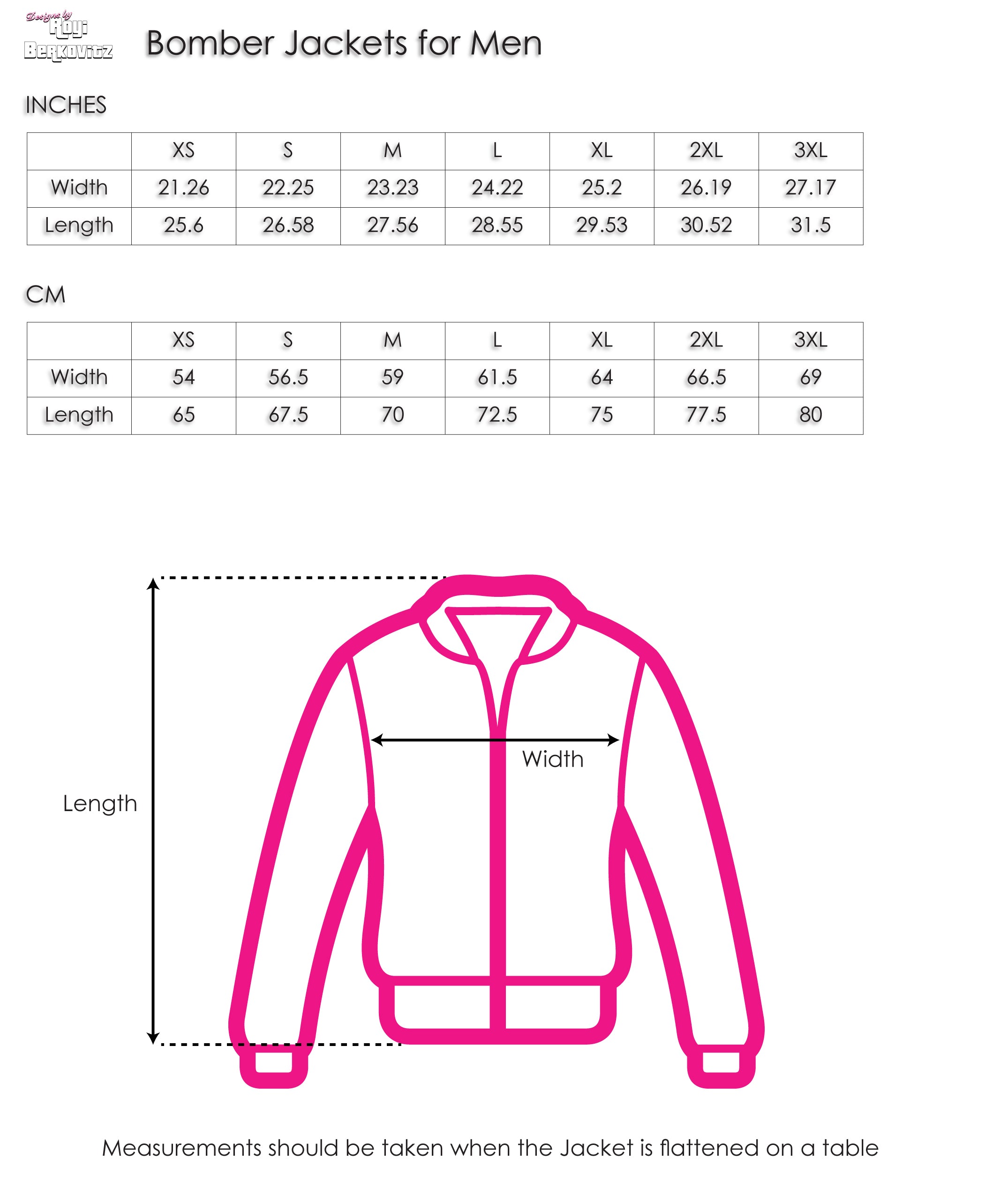 Size Chart - Bomber Jackets for Men | Designs by Royi .B.
