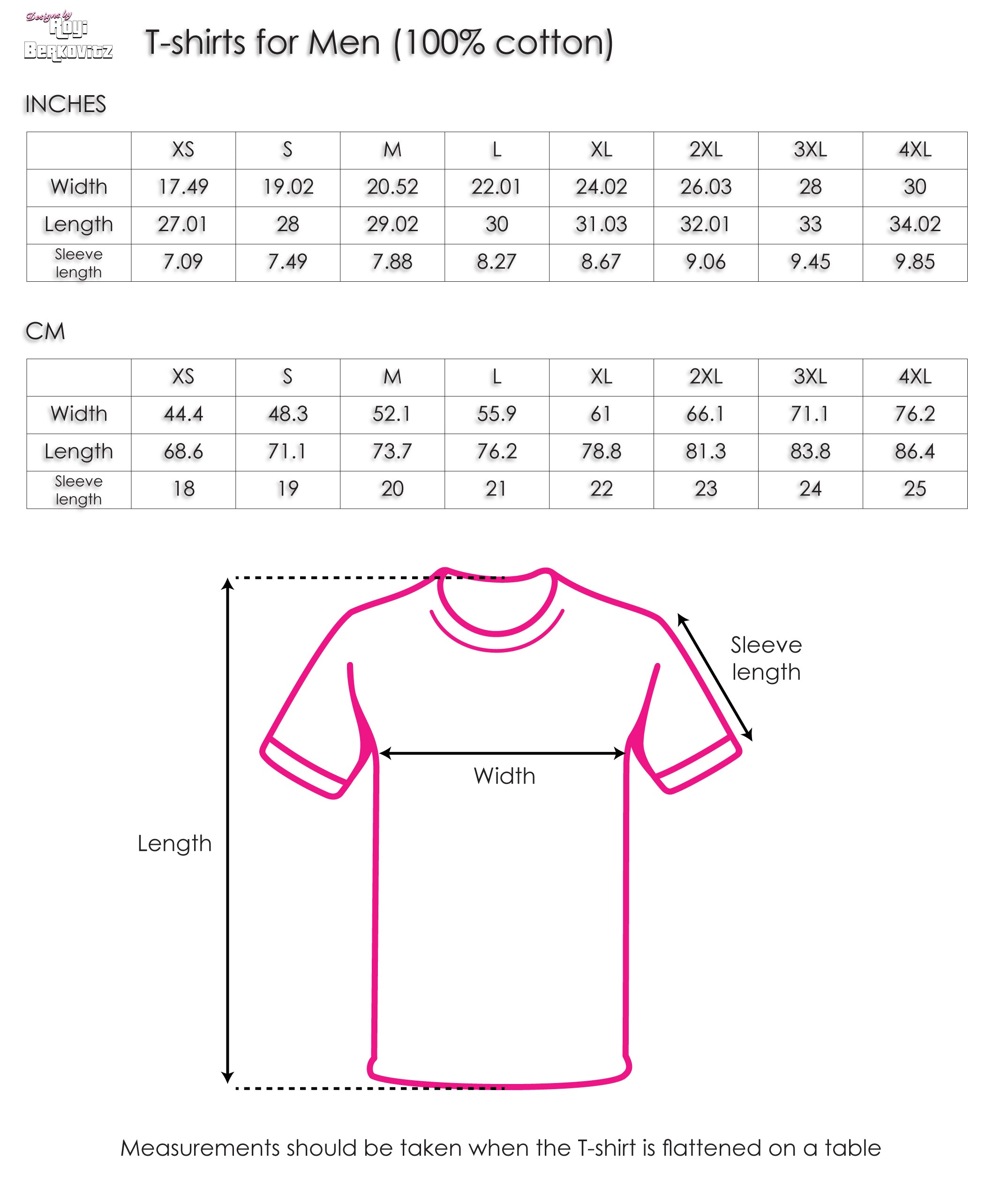 Size Chart - T-shirts for Men | Designs by Royi .B.