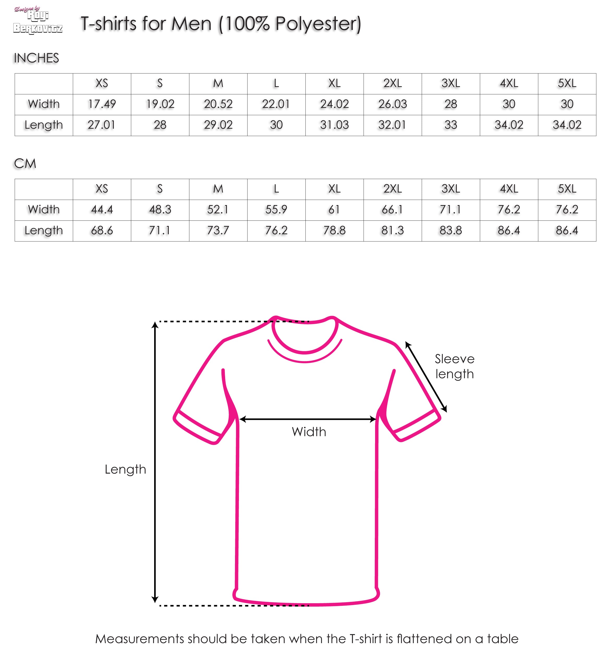 Size Chart - T-shirts for Men | Designs by Royi .B.