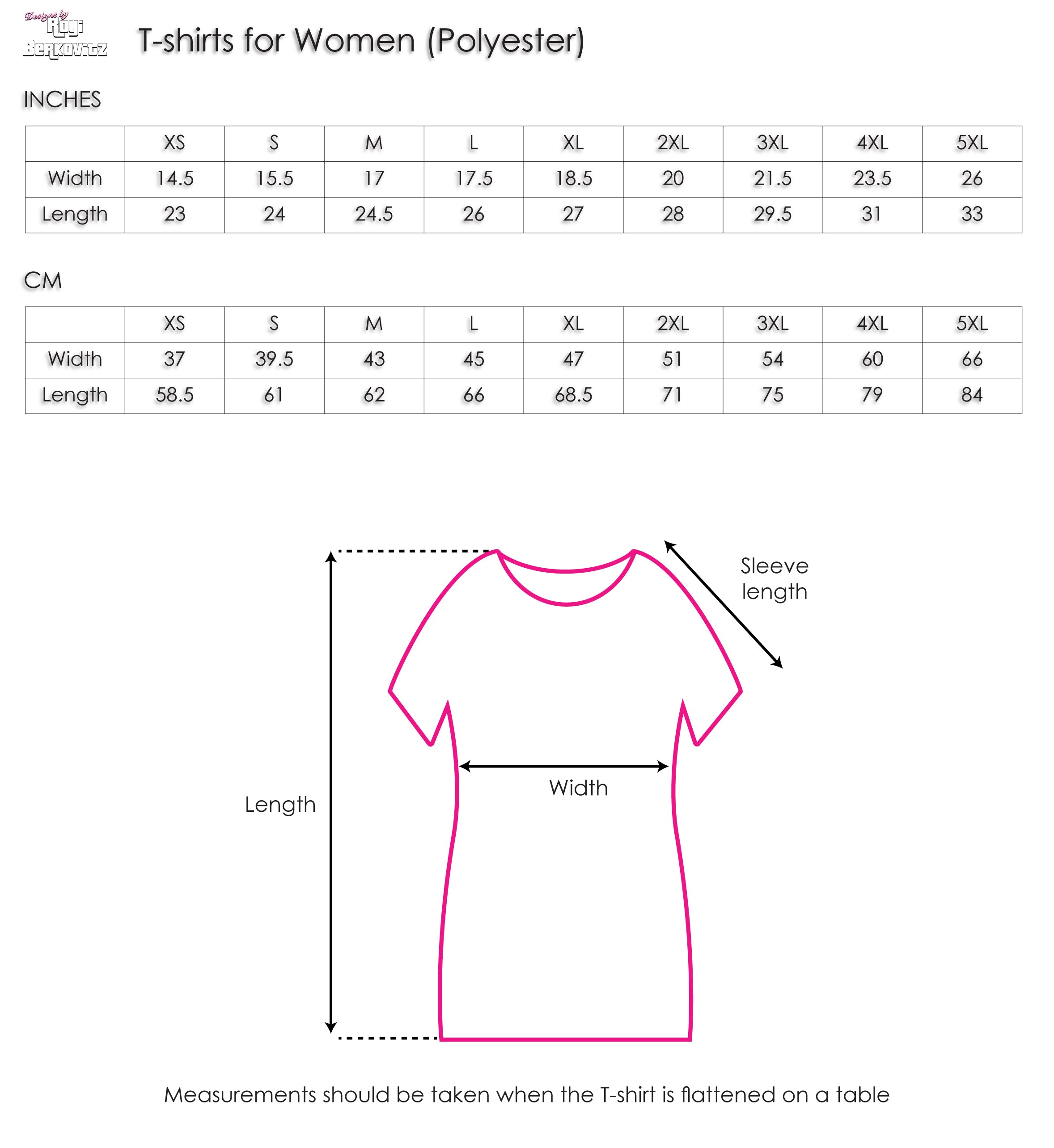 Size Chart - T-shirts for Women | Designs by Royi .B.