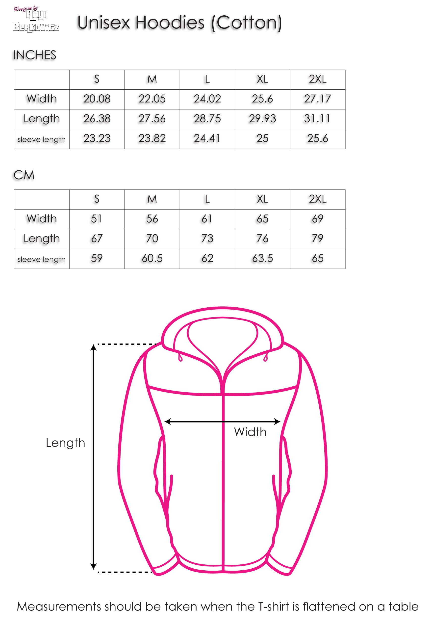 Size Chart - Hoodies | Designs by Royi .B.
