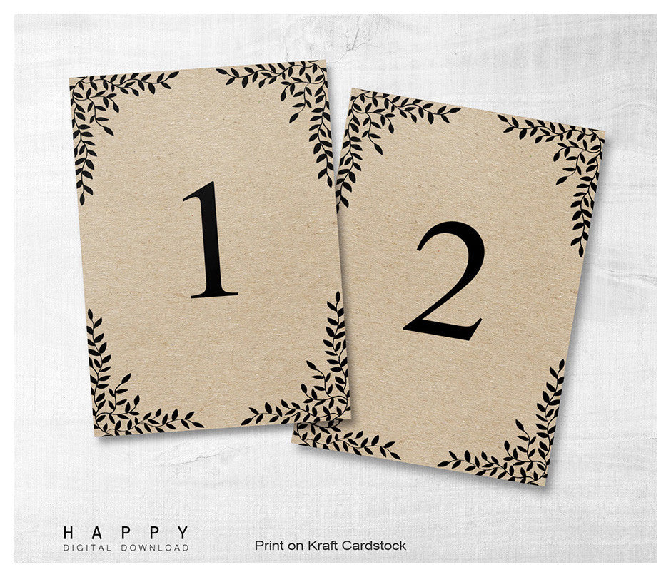 rustic leaves table numbers template happy digital download