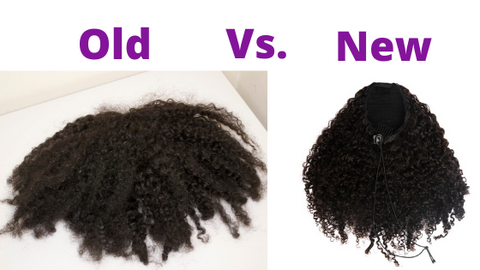 old vs new kinky curls drawstring ponytail