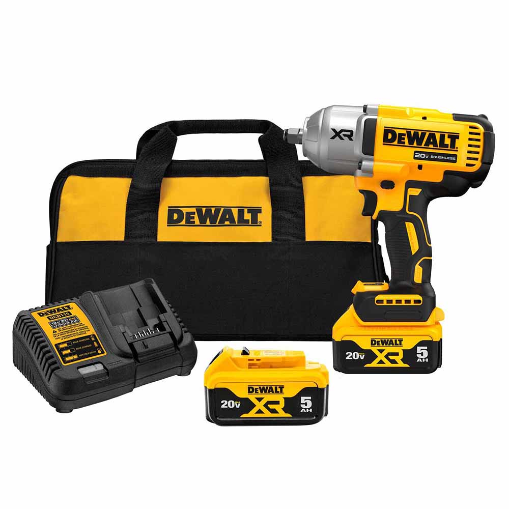 DeWalt DCF900P2 20V MAX* XR 1/2" High Torque Impact Wrench w/ Hog Ring Anvil with (2) 5.0 Ah Battery & Charger Kit