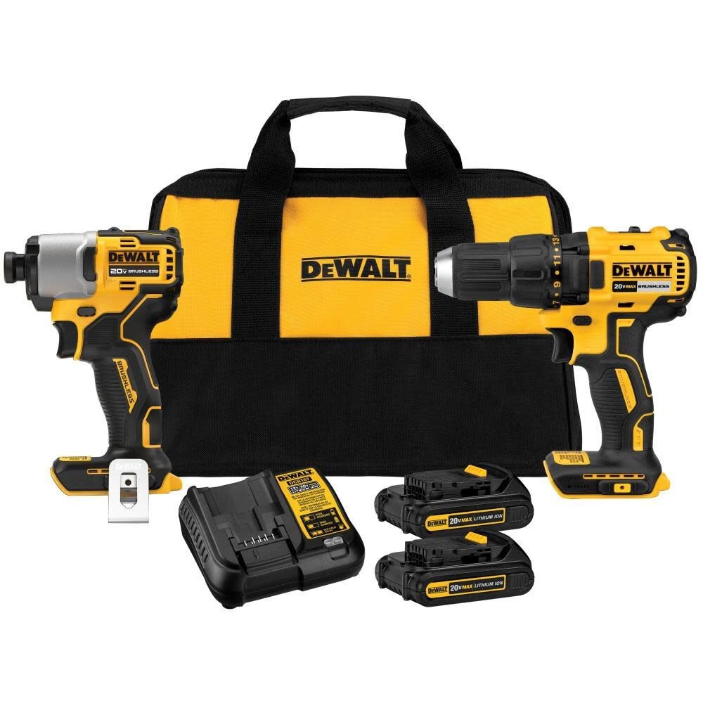 DEWALT Xtreme Drill and Impact Driver Kit with Batteries and Charger -  Brushless Motor - 3-LED Light - Cordless DCK221F2