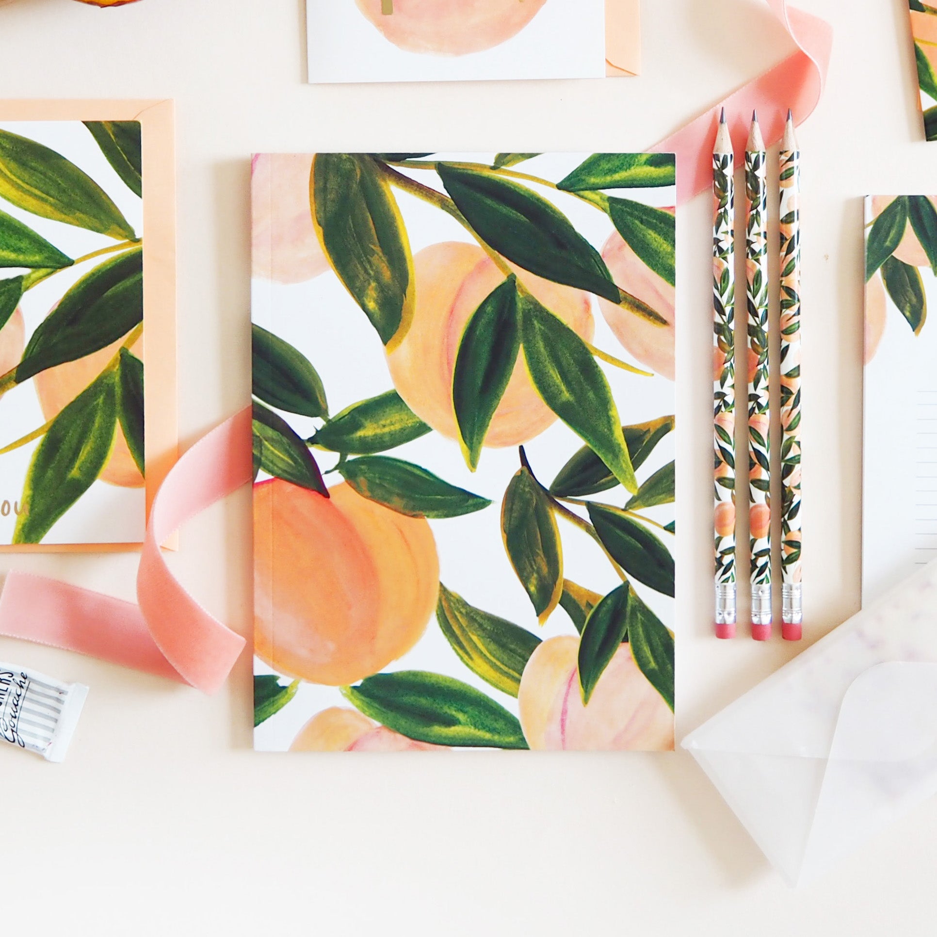 Peach Pattern Notebook Flatlay 