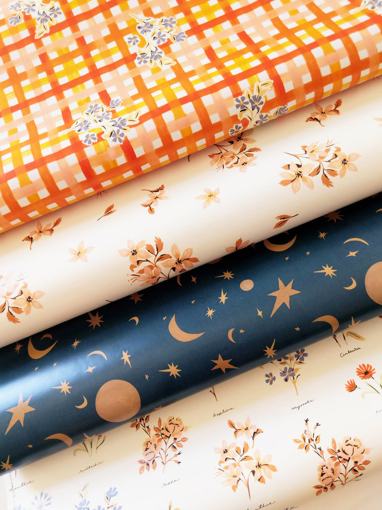 floral and gingham patterned wrapping paper