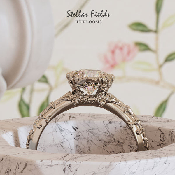 Vintage Inspired Floral Engagement Ring Platinum