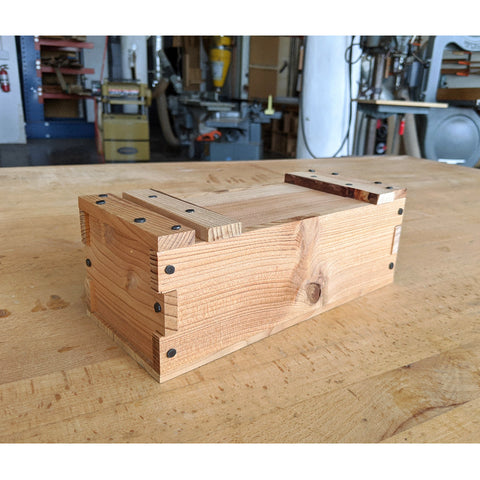simply constructed japanese tool box with box joint lays on table