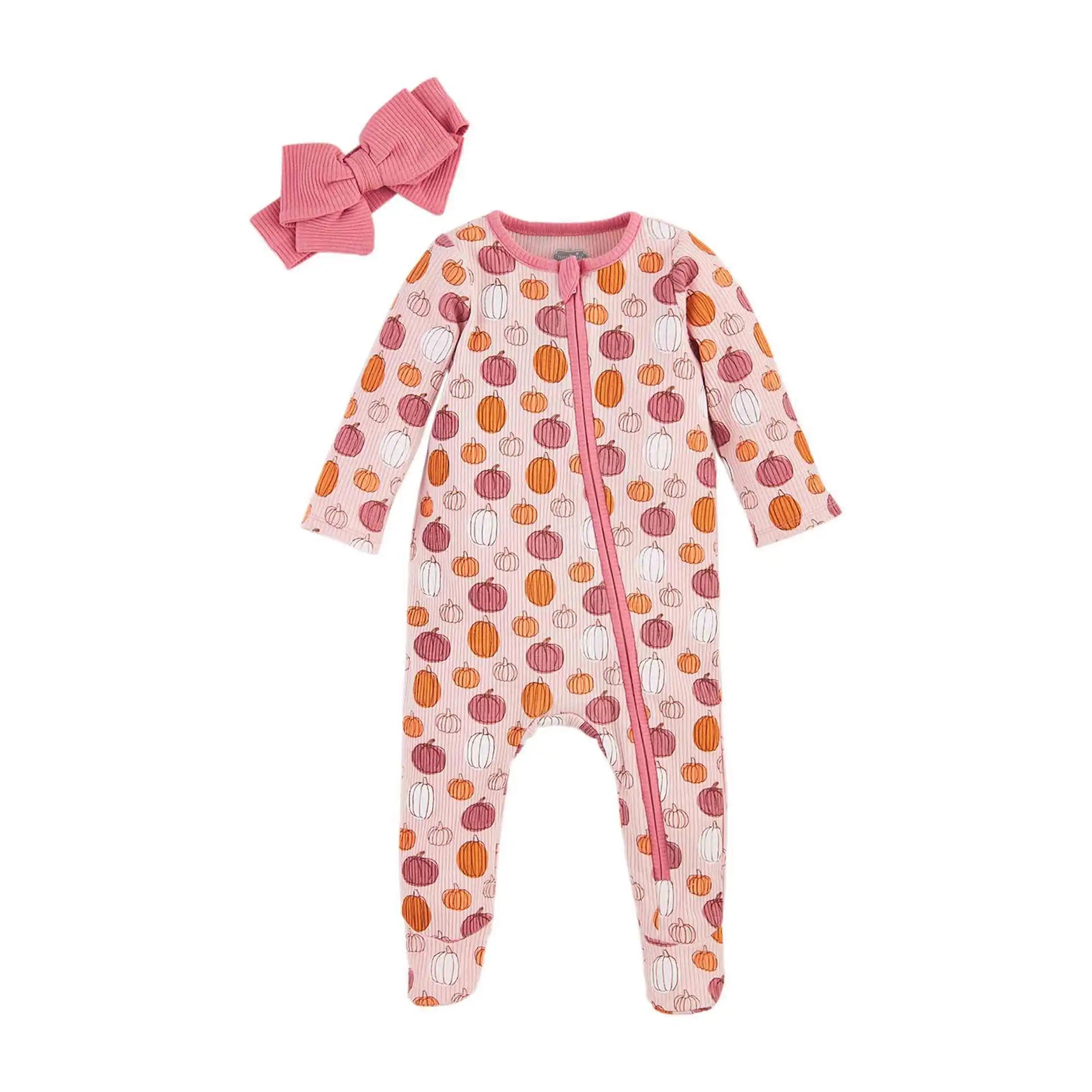 Pink Pumpkin Baby Sleeper Mud Pie