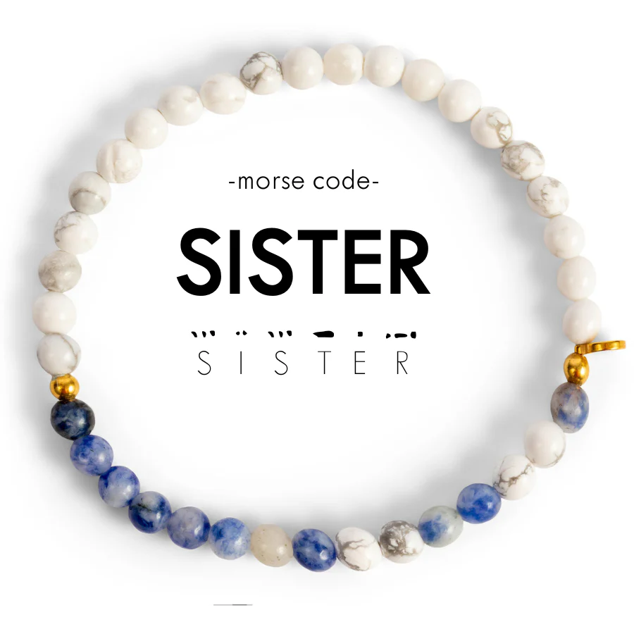 Gold Morse Code Bracelet for SISTER in Lapis & Howlite