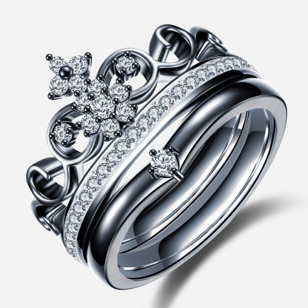 Crown Shape Black Diamond Engagement Ring Evermarker