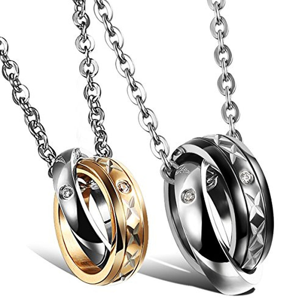 JewelryWe Valentine Gift Couple Matching Interlocking Double Rings ...