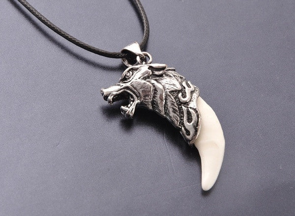 Fashion Men's Necklace Stainless Steel Wolf Tooth Necklace Animal Pend ...
