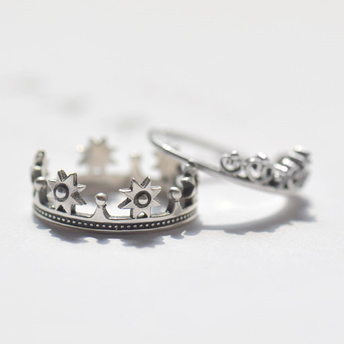 King And Queen Silver Couple Rings Evermarker