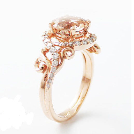 Rose Gold  Peach  Pink Created Sapphire Engagement  Wedding  