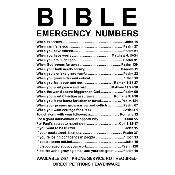 bible emergency numbers stickers our lord style