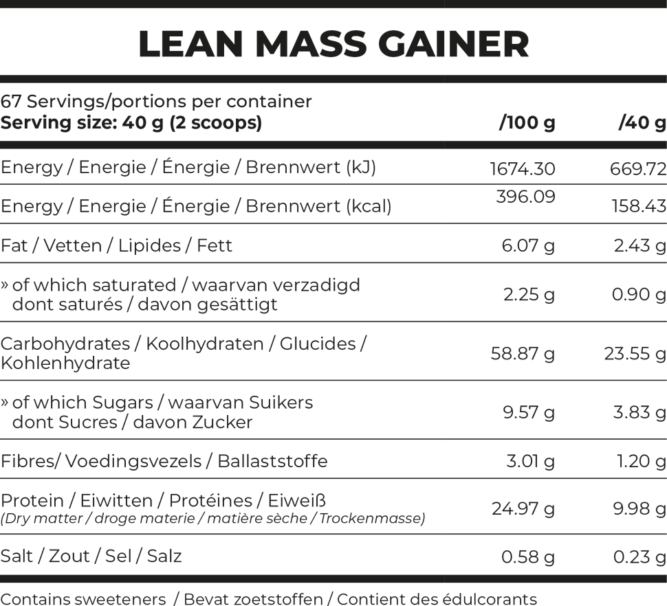 Nährwerte Lean Mass Gainer