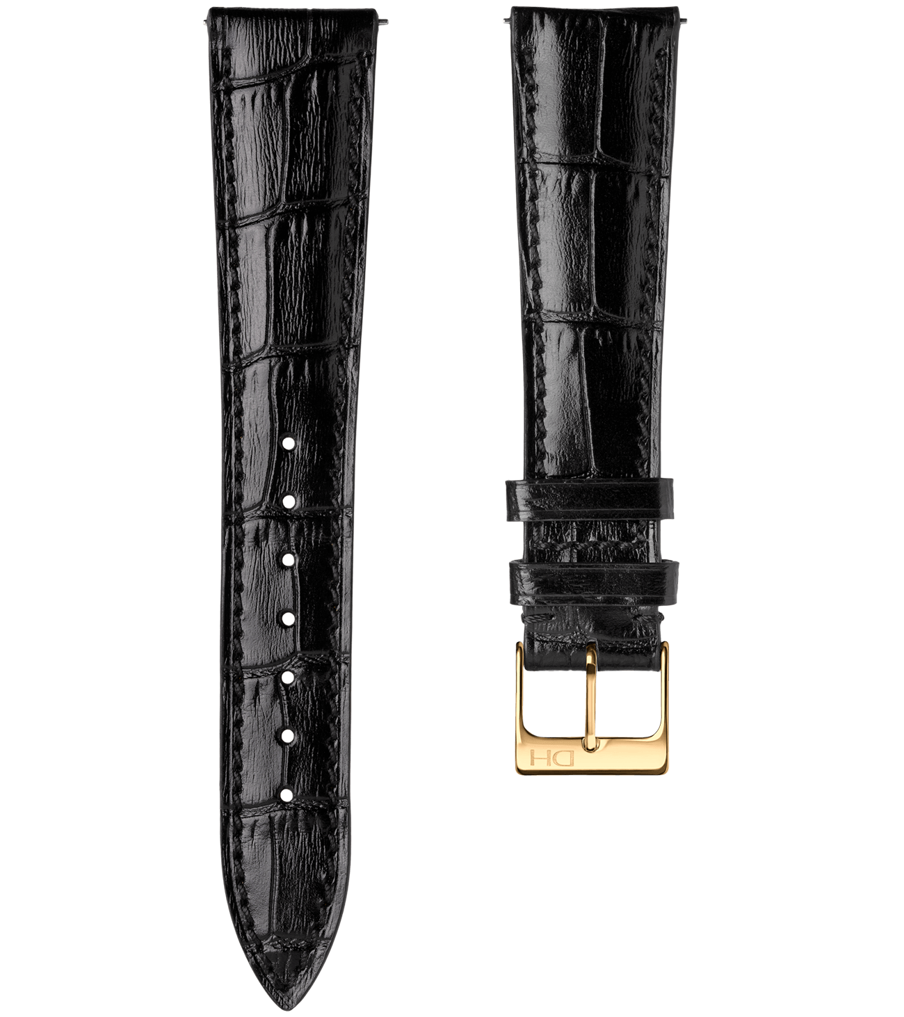 <h3>Leather Strap</h3> 1962 croco black top grain leather strap with golden buckle<br><span>Easy Release Strap</span>