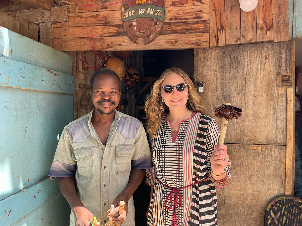 AARVEN co-founder Amy Fleuriot-Reade with artisans in Ghana