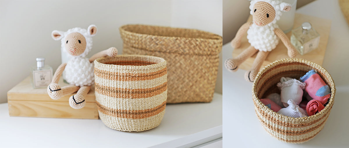 Hand woven African storage baskets for children's room