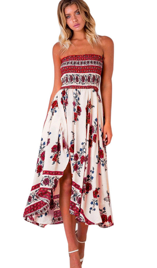 Floral Strapless Slit Maxi Dress – romoti
