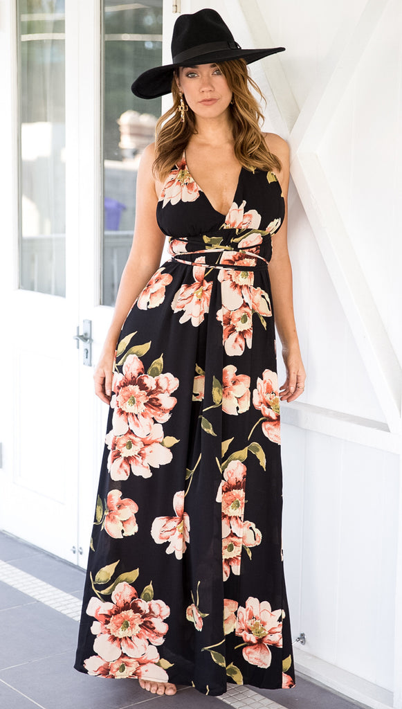 Floral Backless Slit Maxi Dress – romoti