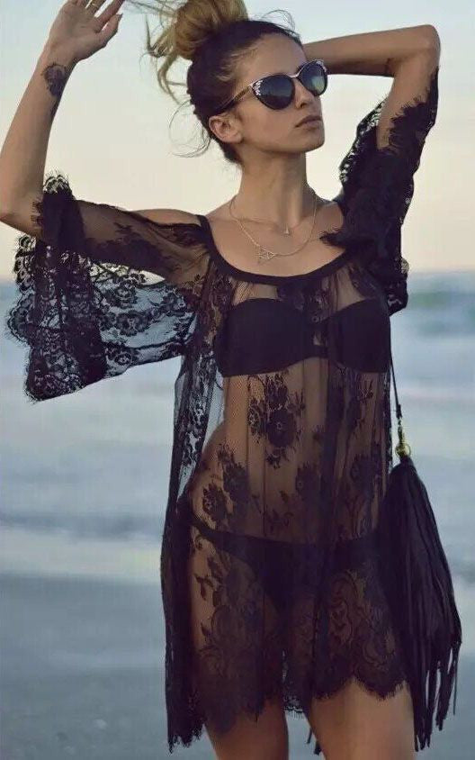 black lace beach dress