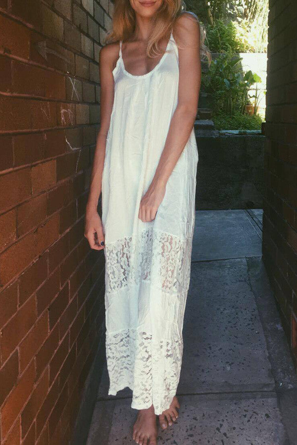 white cotton boho maxi dress