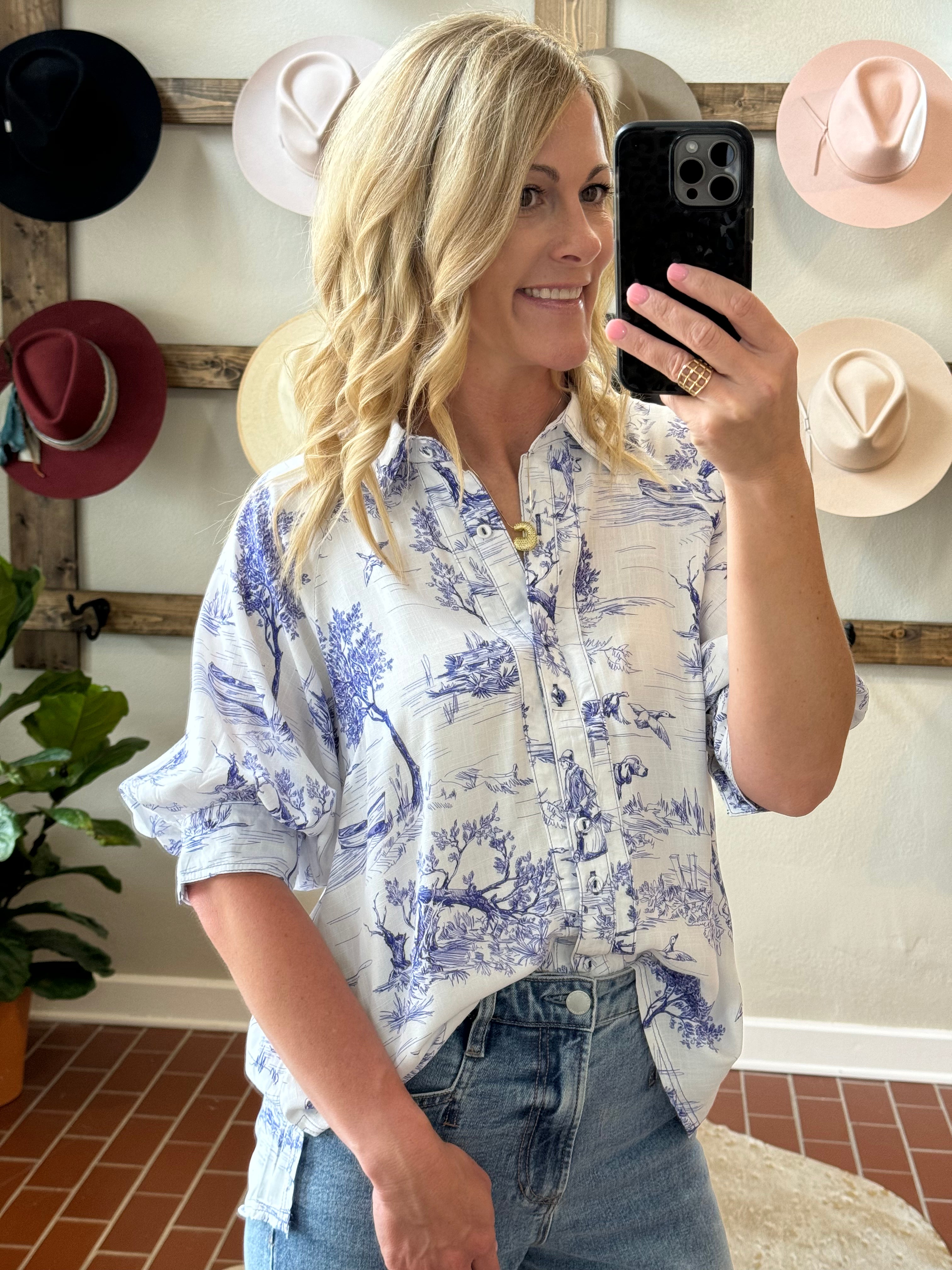 Western Blue Summer Top