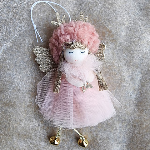 Hanging Christmas Angel Ornament With Heart - Pink